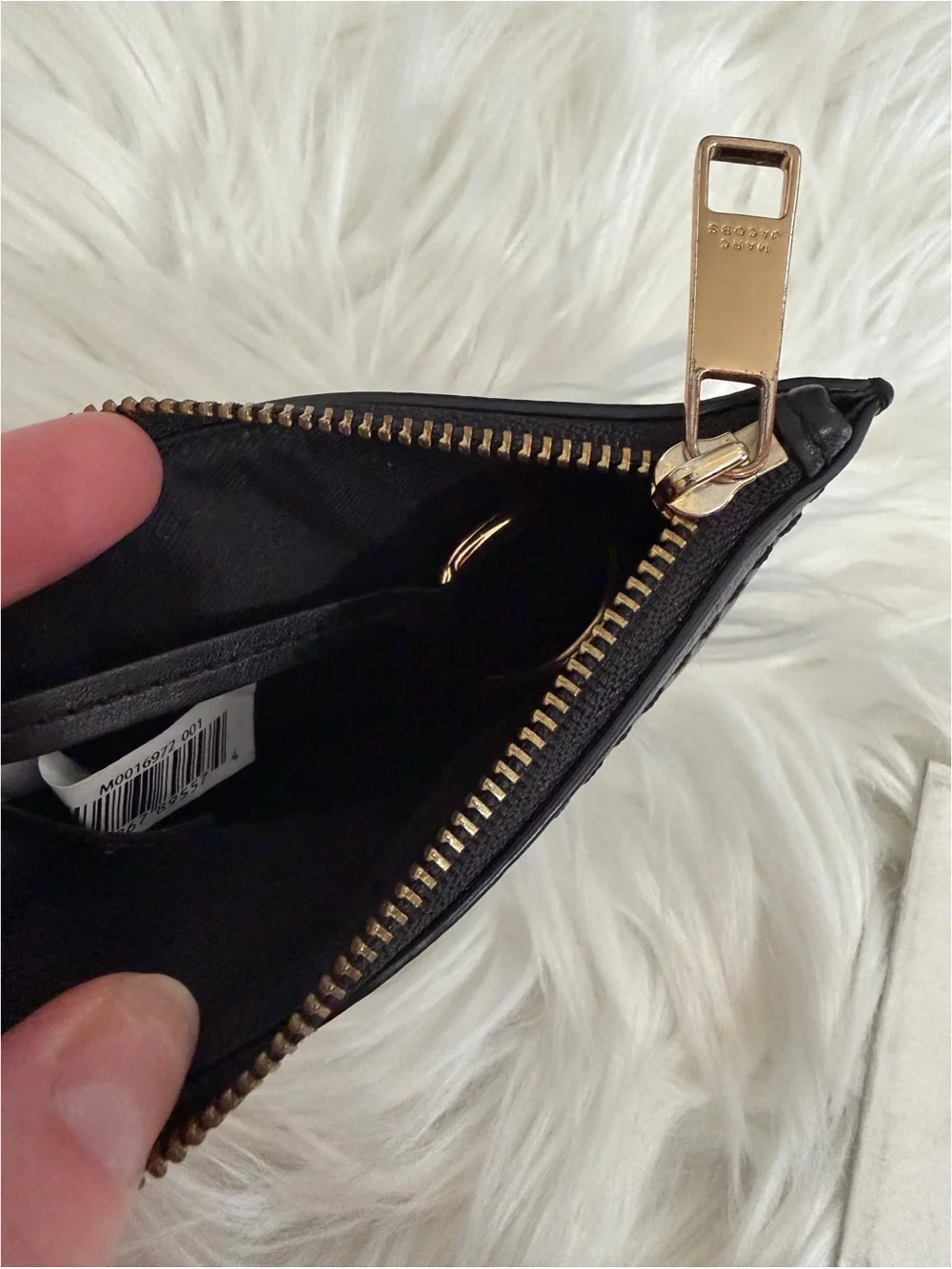 Marc Jacobs Black Leather & Gold Hardware Zip Card Case Keychain Ring Wallet